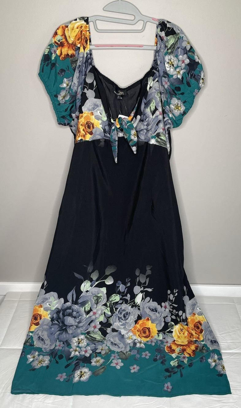 Suzanne Betro Dress Womens 2X NWT Floral Tie Front Sweetheart Empire Maxi $94